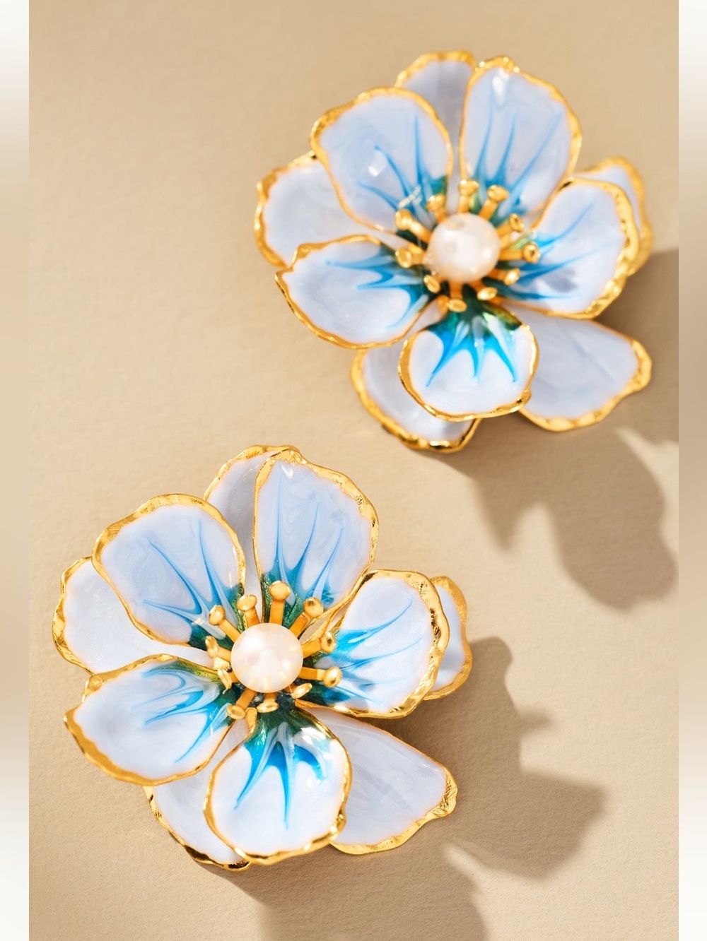 Anthropologie The Pink Reef Handpainted Earrings New Pale Iris Flowers